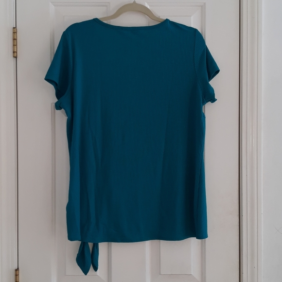 Teal Ribbed Side-Knot Short Sleeve Top Size XL - Picture 2 of 4